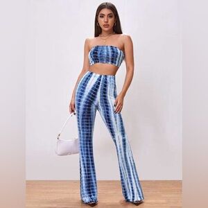Shein Tie Dye Tube Top & Flare Leg Pants Set